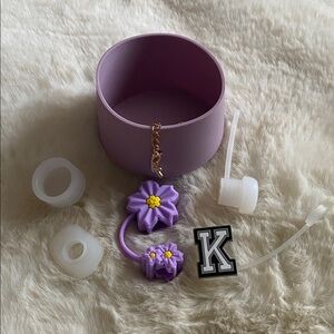 6Pc Stanley Cup Accessories Straw Cover & Letter K Charm Chain Lavender